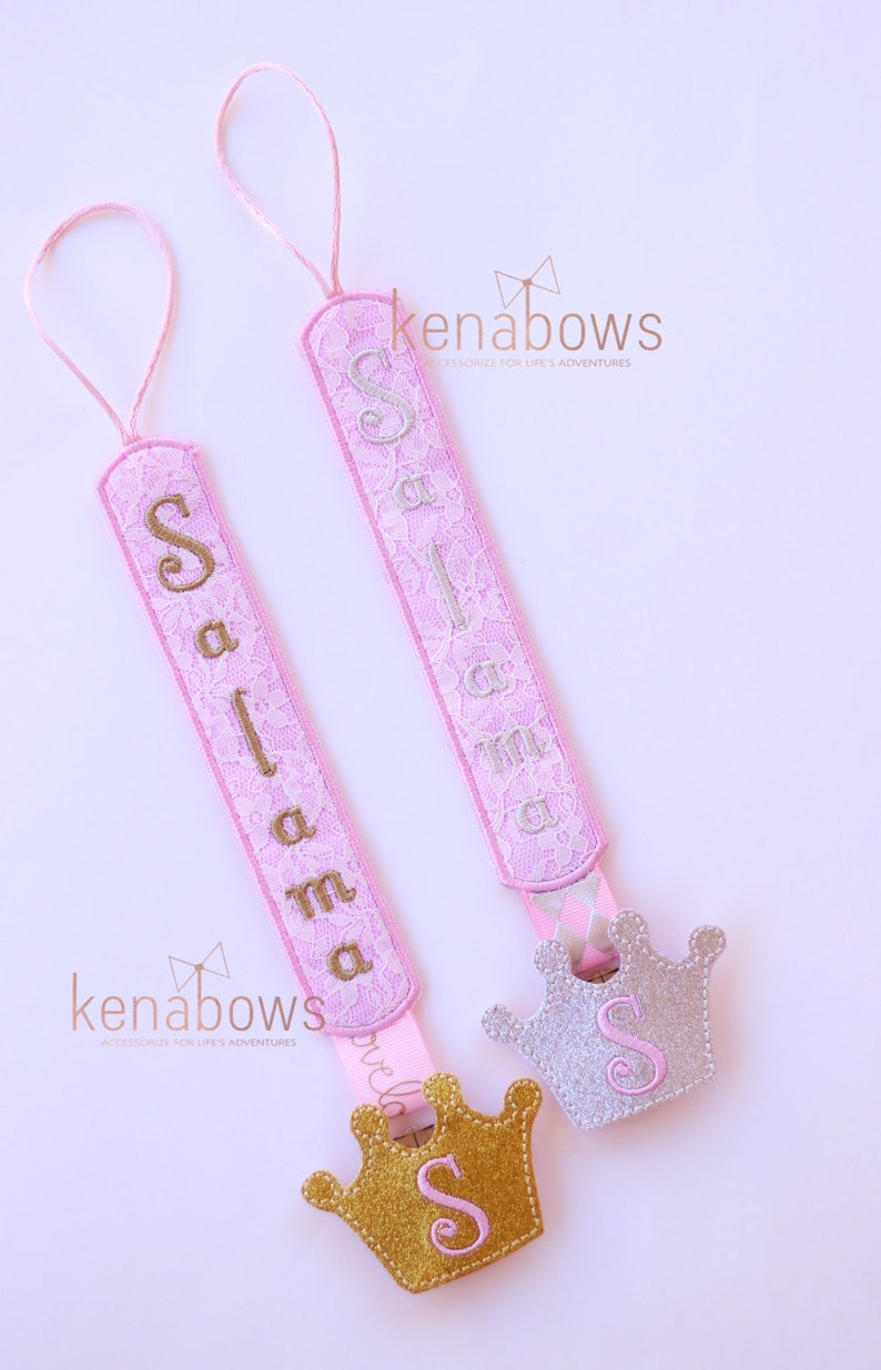 Princess Pink and Gold Pacifier Clip: Personalized Binky Holder, Baby Girl, Universal Paci Clip, Pacifier Keeper, Pacifier Leash image 1