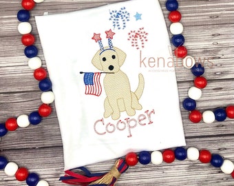 4th of July Shirt, Girl, Boy July 4th, Summer Holiday, Fourth of July, Memorial Day, Patriotic Shirt, Red, White and Blue, Puppy Dog, Flag