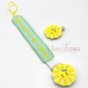 Sunshine Pacifier Clip: Personalized Binky Holder, Baby Girl, Universal Paci Clip, Pacifier Keeper, Pacifier Leash, Mint Green, Yellow image 1