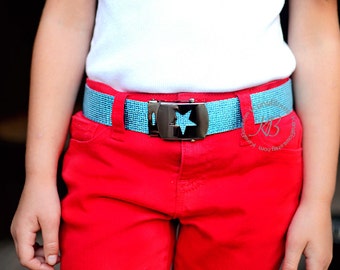 Child Belt, Military Style Belt, Glitter Belt, Girl Belt, School Belt, Star Buckle, Blue Belt, Red Belt