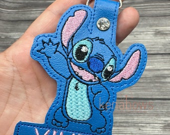 Stitch Bag Tag, Cute Blue Alien Party Favor, Personalized School Backpack, Key Chain, Girl, Kindergarten, Lunch Box Tag, Diaper Bag, Purse