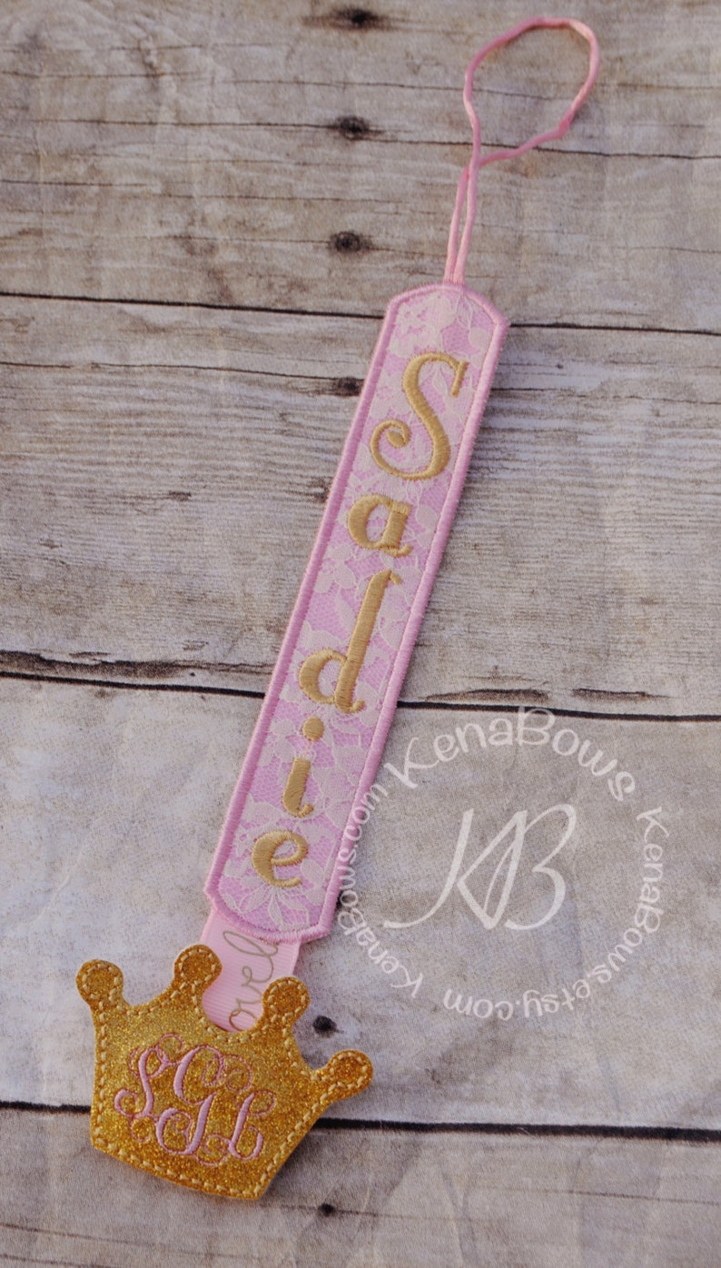 Princess Pink and Gold Pacifier Clip: Personalized Binky Holder, Baby Girl, Universal Paci Clip, Pacifier Keeper, Pacifier Leash image 2