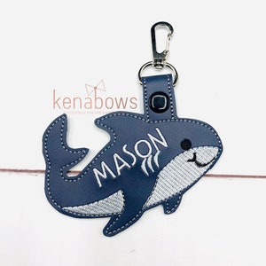 Shark Personalized Name Tag, School Backpack Tag, Blue Shark Snap Tab, Sports Bag Key Fob, Key Chain, Lunch Box Tag, Gym Bag, Diaper Bag Tag image 2