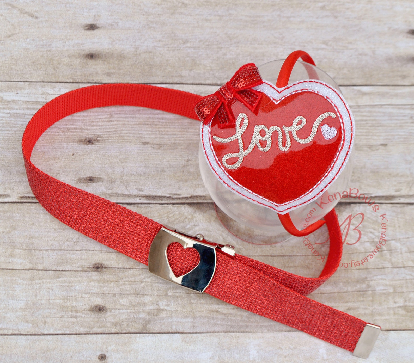 Red Glitter Headband Embroidered Heart Headband Red Glitter Etsy