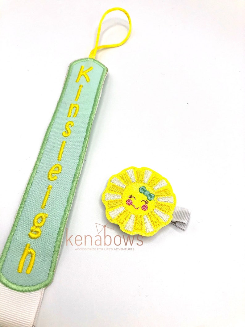 Sunshine Pacifier Clip: Personalized Binky Holder, Baby Girl, Universal Paci Clip, Pacifier Keeper, Pacifier Leash, Mint Green, Yellow image 3