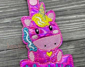 Unicorn Bag Tag, Pink Metallic, Holographic Unicorn, School Backpack Tag, Lunch Box Key Fob, Personalized Birthday Girl, Party Favor,