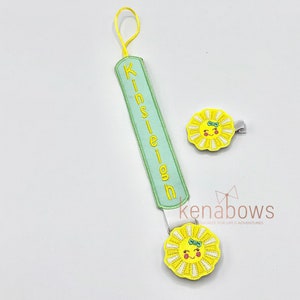 Sunshine Pacifier Clip: Personalized Binky Holder, Baby Girl, Universal Paci Clip, Pacifier Keeper, Pacifier Leash, Mint Green, Yellow image 5