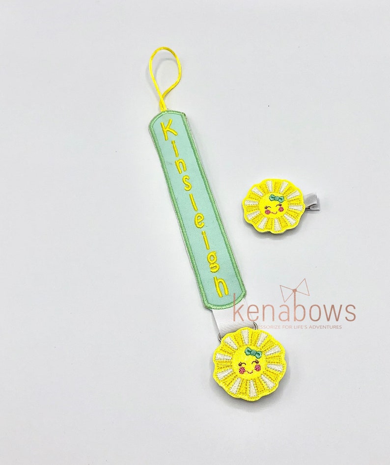 Sunshine Pacifier Clip: Personalized Binky Holder, Baby Girl, Universal Paci Clip, Pacifier Keeper, Pacifier Leash, Mint Green, Yellow image 5