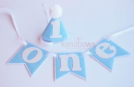 1st Birthday Banner Baby Boy First Birthday Blue White 1st Etsy