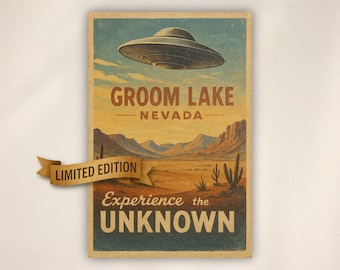 Groom Lake UFO UAP Poster: Vintage Area 51 Travel Art Disclosure Print
