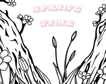 Frühling Anime Malbuch | Niedliche Druckbare Seiten | Digitaler Download zur Entspannung