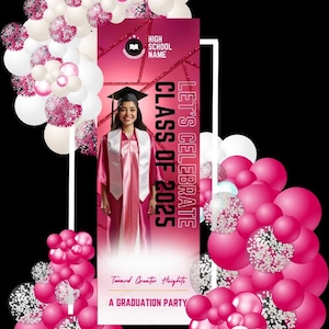 Plantilla editable para pancarta de graduación de 2025 (Canva, 90 x 180 cm)