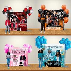 Editable Graduation 2025 Banner Template Bundle | 8x8 & 10x10 ft Canva Pro Templates | Class of 2025 Backdrop | Graduation Party Decor
