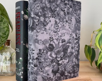 Dark Floral Cotton Book Cover: Adjustable Book Sleeve, Dust Jacket