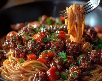 MELHOR RECEITA de Macarrão com Carne | Download instantâneo em PDF | Jantar rápido para a semana | Refeição fácil para refogar | Receita digital