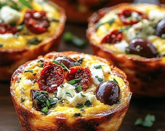MELHOR RECEITA para Muffins de Ovos Mediterrâneos com Tomates Secos e Azeitonas Kalamata | Download Instantâneo em PDF | Receita Low Carb | Fácil e Caseiro