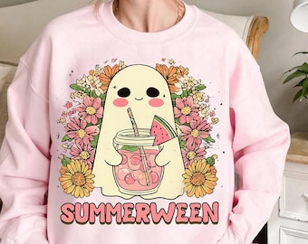Retro Summerween Ghost PNG, Halloween Cocktail Design (Digital Download)