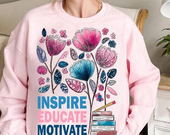 Boho bloemen leraar png, sublimatie ontwerp, terug naar school png, school png, inspireren opvoeden motiveren, retro leraar tshirt ontwerp png