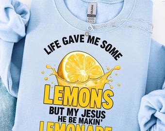 Het leven gaf me citroenen, maar Jezus maakt limonade PNG, christelijk geloof digitale download, inspirerende bijbelvers sublimatieontwerp