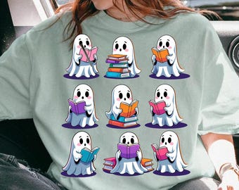 Funny Ghost Book Lover Halloween PNG, Spooky Librarian Teacher Design (Digital Download)