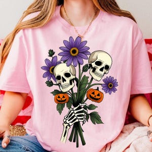 Halloween Skull Bouquet PNG, Floral Halloween Png, Vintage Gothic Bouquet Png, Retro Halloween Png, Skeleton Png