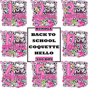 Preppy Back to School PNG Bundle, Hello Kindergarten Pre-K 1st 2d 3d 4th 5th Grades Png, Coquette First day Hand Drawn Teacher Girl