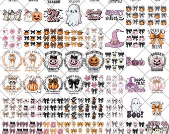 Retro Fall Halloween PNG Bundle, Spooky Designs (50+)
