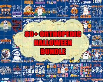 80+ Orthopädisches Halloween PNG-Bundle, lustige medizinische Skelett-Krankenschwester Digitaler Download, gruseliges gesundheitspflege-Sublimationspaket