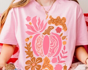 Leopard Pink Pumpkin with Flowers Hand Drawn PNG, Fall Design PNG, Autumn Png, Sublimation Designs, Leopard Pumpkin PNG, Retro Fall png