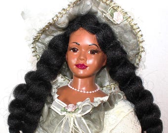 African American Porcelain Victorian  Doll 17&quot; (HAZINA) #92
