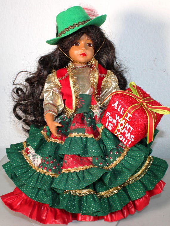 African American  COWBOY XMAS Porcelain Doll 16"  (TRINA) #143