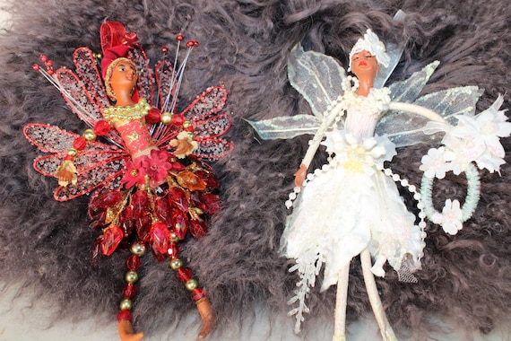African American Beaded Angel Fairy Xmas Ornaments (2Pc. Lot)  #110