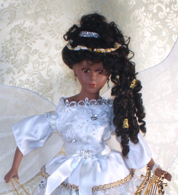 African American Porcelain Angel Doll 22" (#102) (Angel...Someone to watch over me)