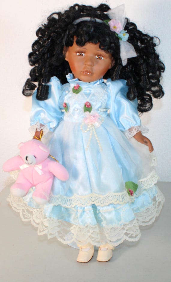 African American Porcelain Doll 17"  (KNICKKY) #11