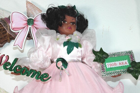 AKA  Soror African American Porcelain Doll Door WREATH 15"  #11
