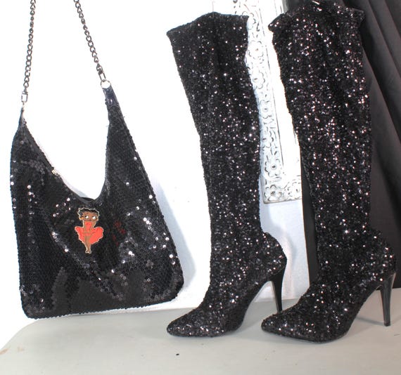 African American Black Sequin Handbag w/ Matching Boots (9) #67