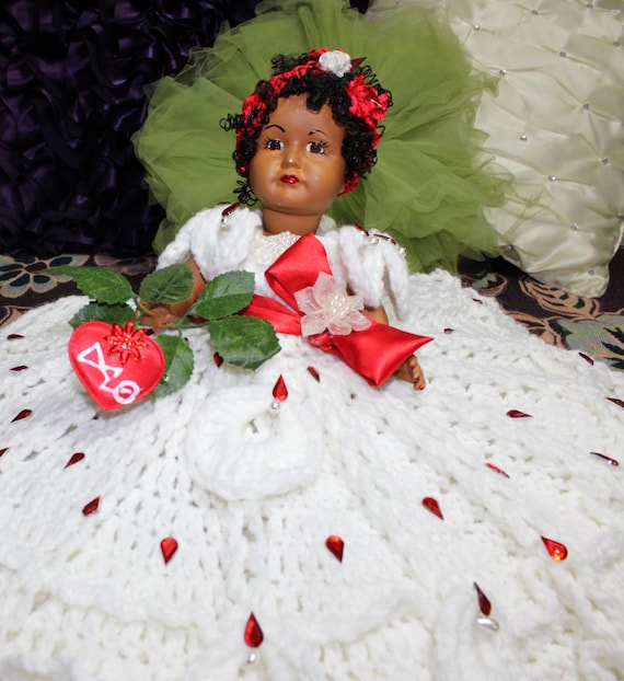 African American Porcelain  Doll 12"  (DELTA Soror PILLOW TALK) #104