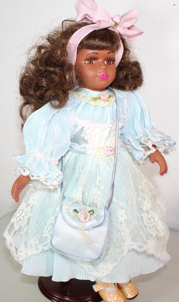African American Porcelain  Doll 16" (EFIA) #98