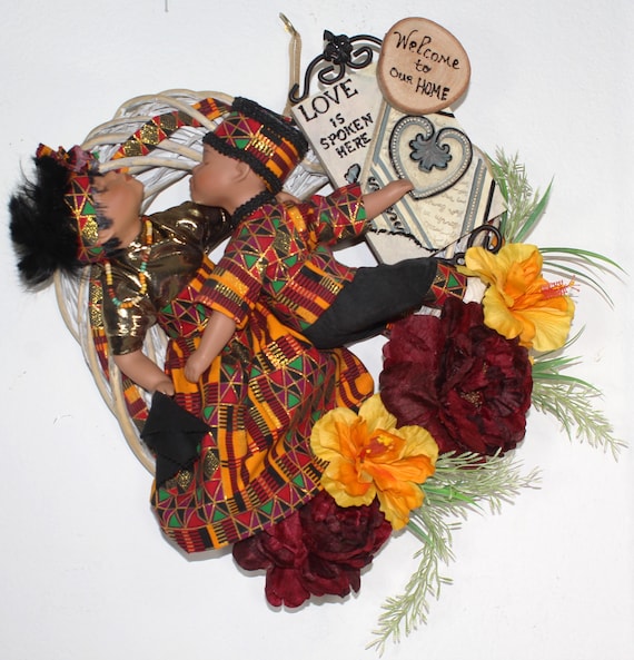 African American Doll  WELCOME Door Wreath  19" X 17" (LOVE Spoken Here) #99