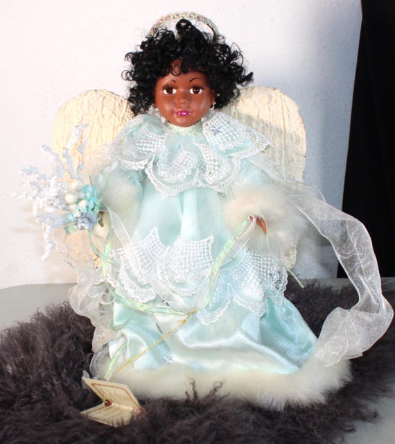 African American Porcelain Angel Doll 14" (Someone to Watch Over You) #105