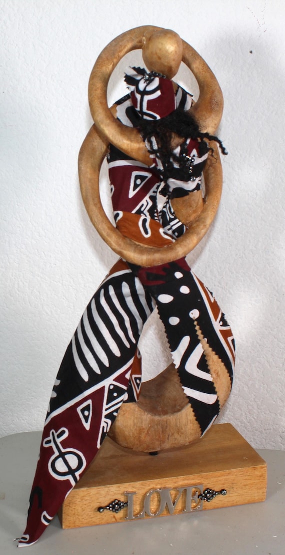 African American  WOODEN Doll Statue 18" #100