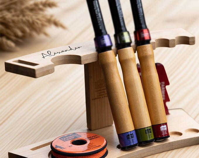 Custom fishing rod holder with engraving, fishing pole holder wood, Fishing rod storage rack, Fishing gifts for men,Fishing rod stand 12-rod