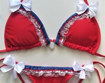 AMERICA BIKINI Red White Blue Brazilian Scrunch Bottom Bikini USA Americana 4th of July Memorial Day Flag Patriot Swimsuit Lolita Ddlg