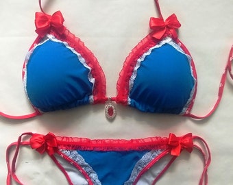 FOURTH of JULY Bikini Scrunch Bottom Brazilian Bikini Red White Blue America USA Lace Bows Memorial Day Patriot Americana Cheeky Swimsuit