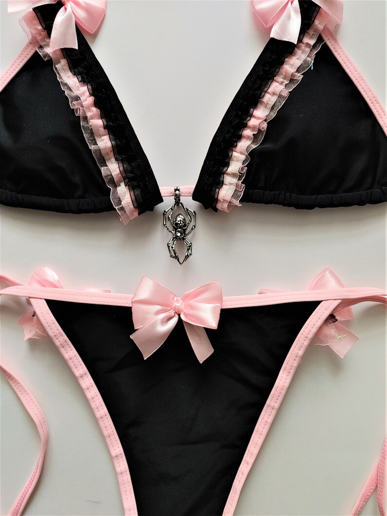 PASTEL GOTH BIKINI Black Scrunch Bottom Brazilian Bikini Pink Etsy