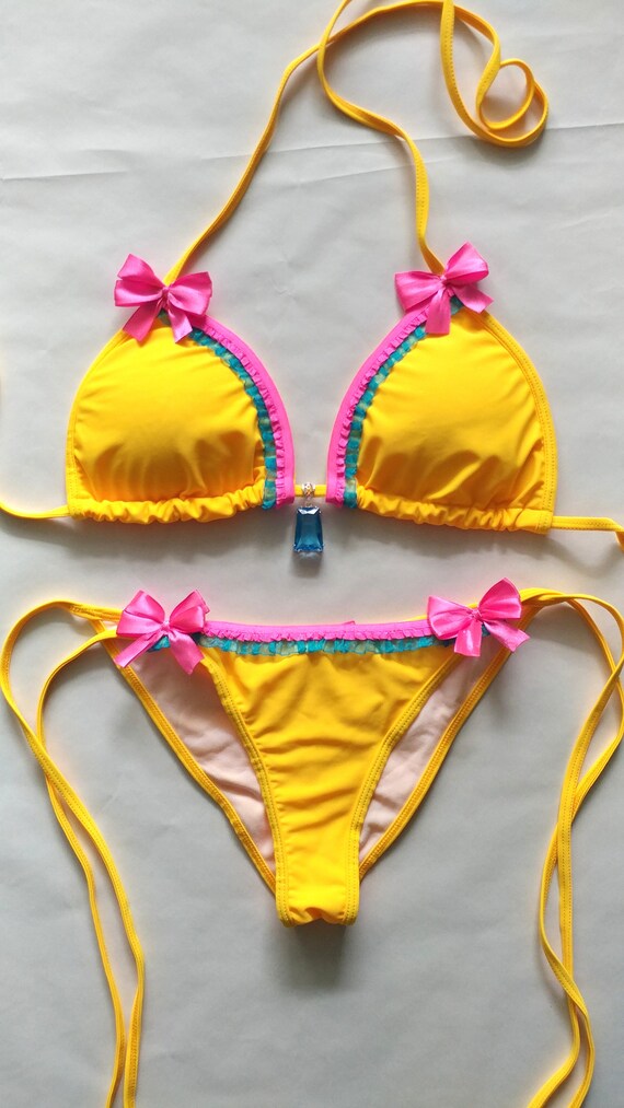 LOLITA BIKINI Kawaii Swimsuit Yellow Scrunch Bottom Brazilian Etsy