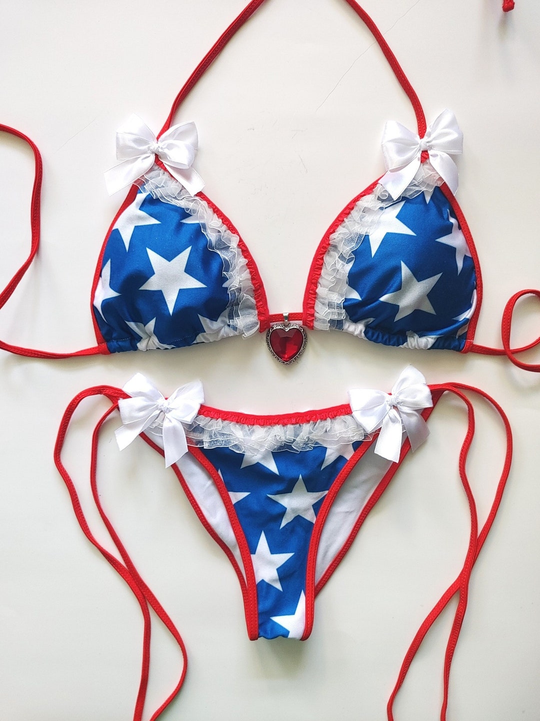 Red White Blue Stars Brazilian Bikini Americana Memorial Day Swimsuit