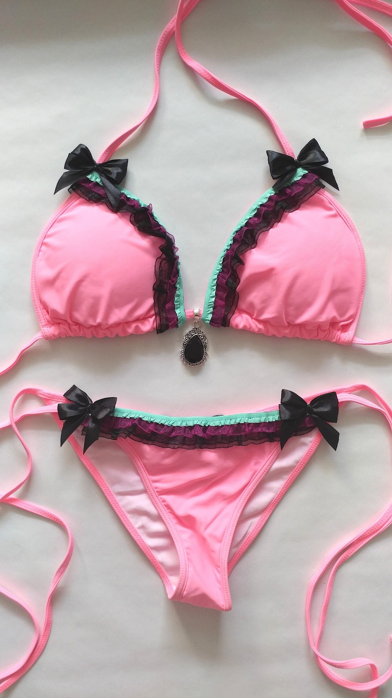 PASTEL GOTH BIKINI Candy Pink Scrunch Bottom Brazilian Bikini Etsy