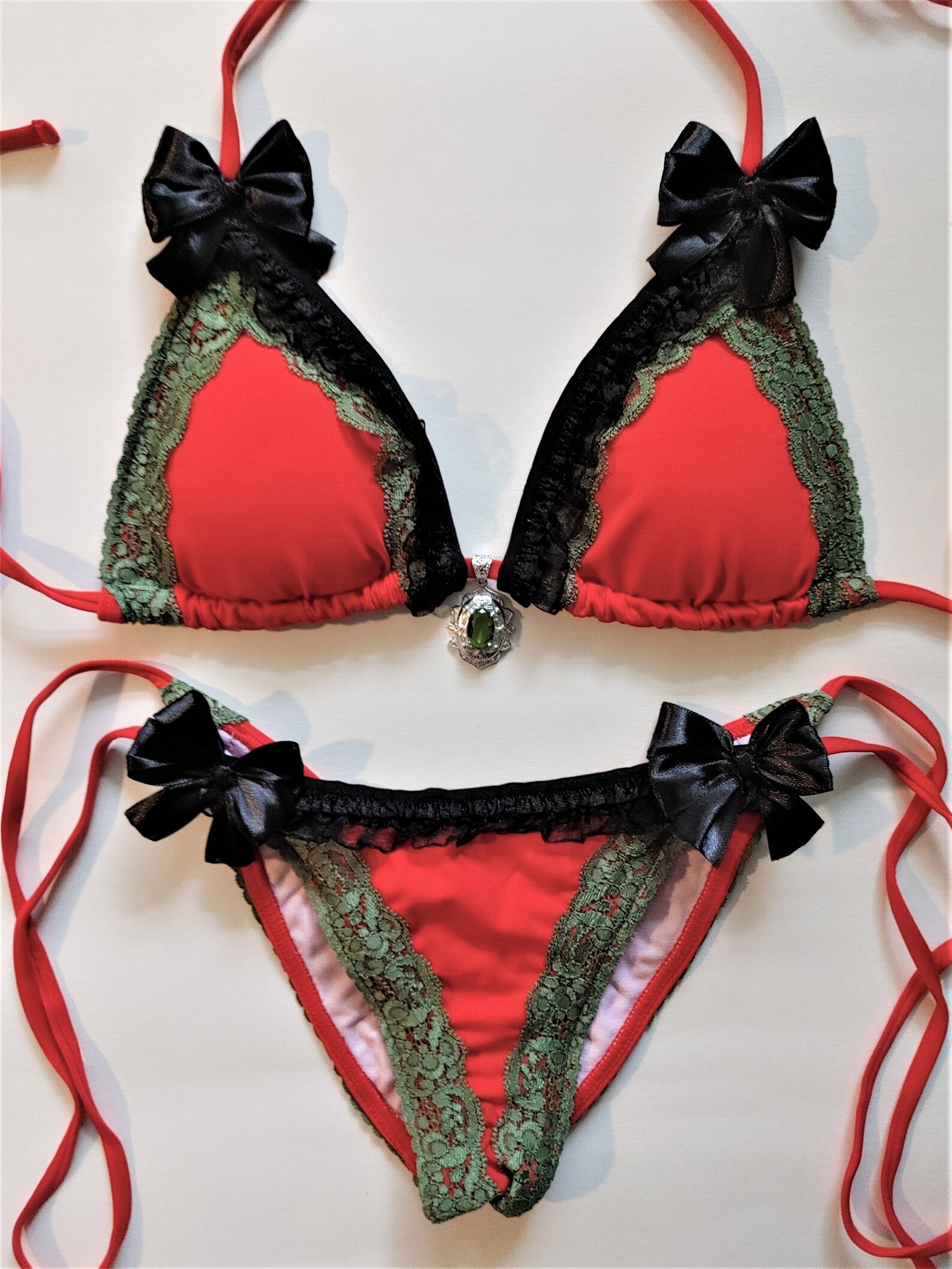 VICTORIAN GOTHIC BIKINI Red Pucker Scrunch Bottom Brazilian Etsy