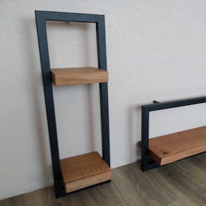 Farmhouse Solid Wood and Metal Vertical Shelves, Industrial Metal Wood Wall Shelf, Iron Pipe Frame, Modern Bar Shelf, Open Kitchen Shelving